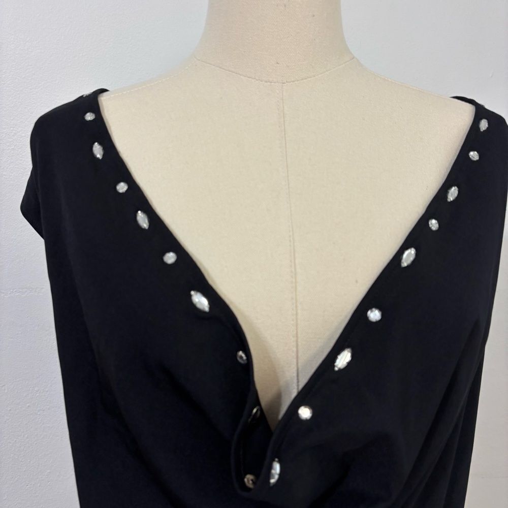 Vtg Nom De Plume Black Mesh Maxi Dress M Whimsigoth Rhinestone Cowl Neck Goth - Picture 3 of 15